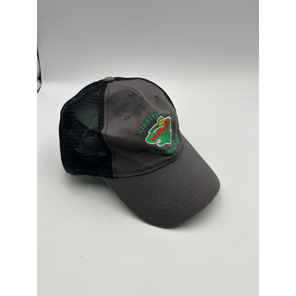 Minnesota Wild Adult Hockey League Trucker Hat Snapback Grey Black Mesh Cap
